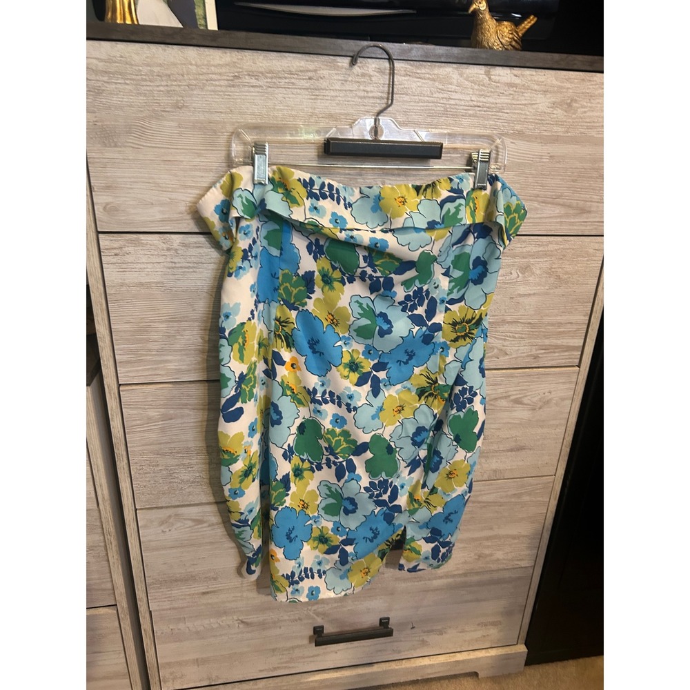 Princess Polly Blue Green Floral Strapless Mini Dress Side Slit Size 12 - Picture 2 of 5